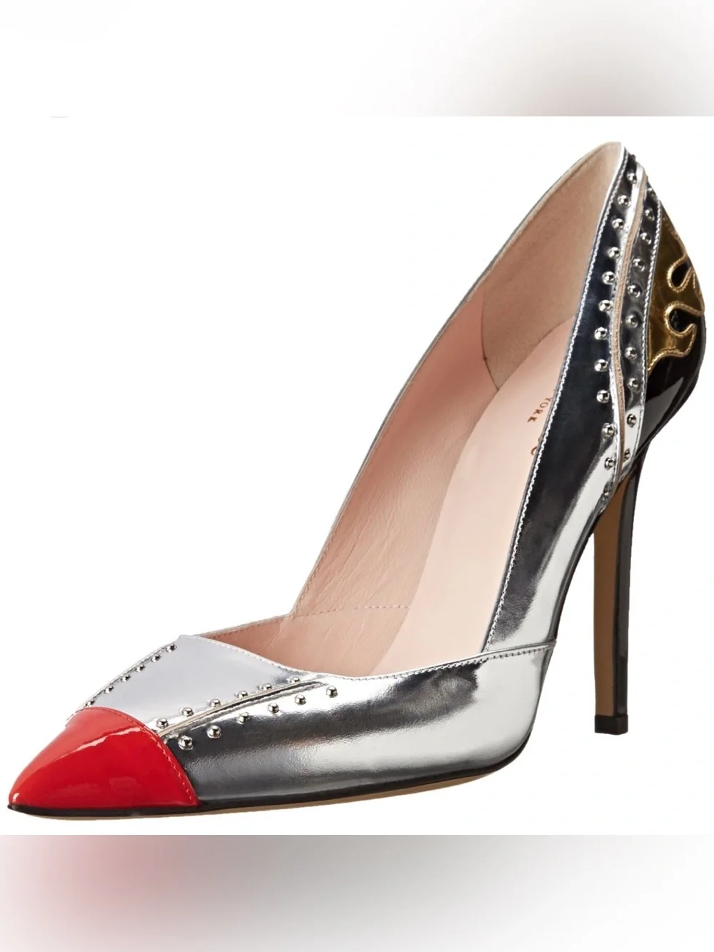 Kate Spade Silver Embossed Flames Heels Size 7.5